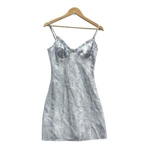 L.A. Hearts Babydoll Slip Dress M Light Blue Satiny Butterfly Floral Y2K Fairy
